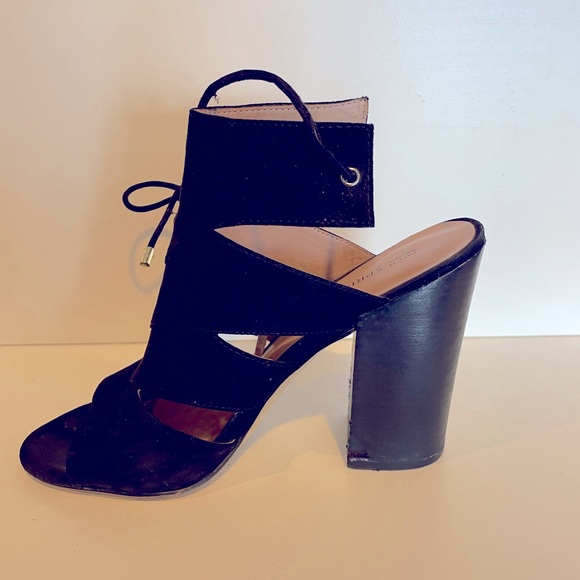 Microsuede black high heels! 🌟with chunky wood black heel Women’s size 8 - Picture 5 of 13